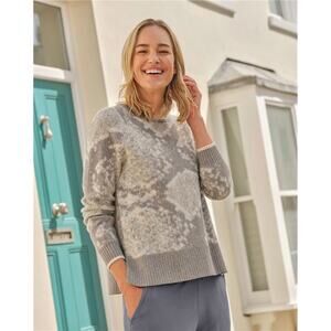 Woolovers Mono Abstract Printed Jumper Sweater Grays Cotton Cashmere Size Small